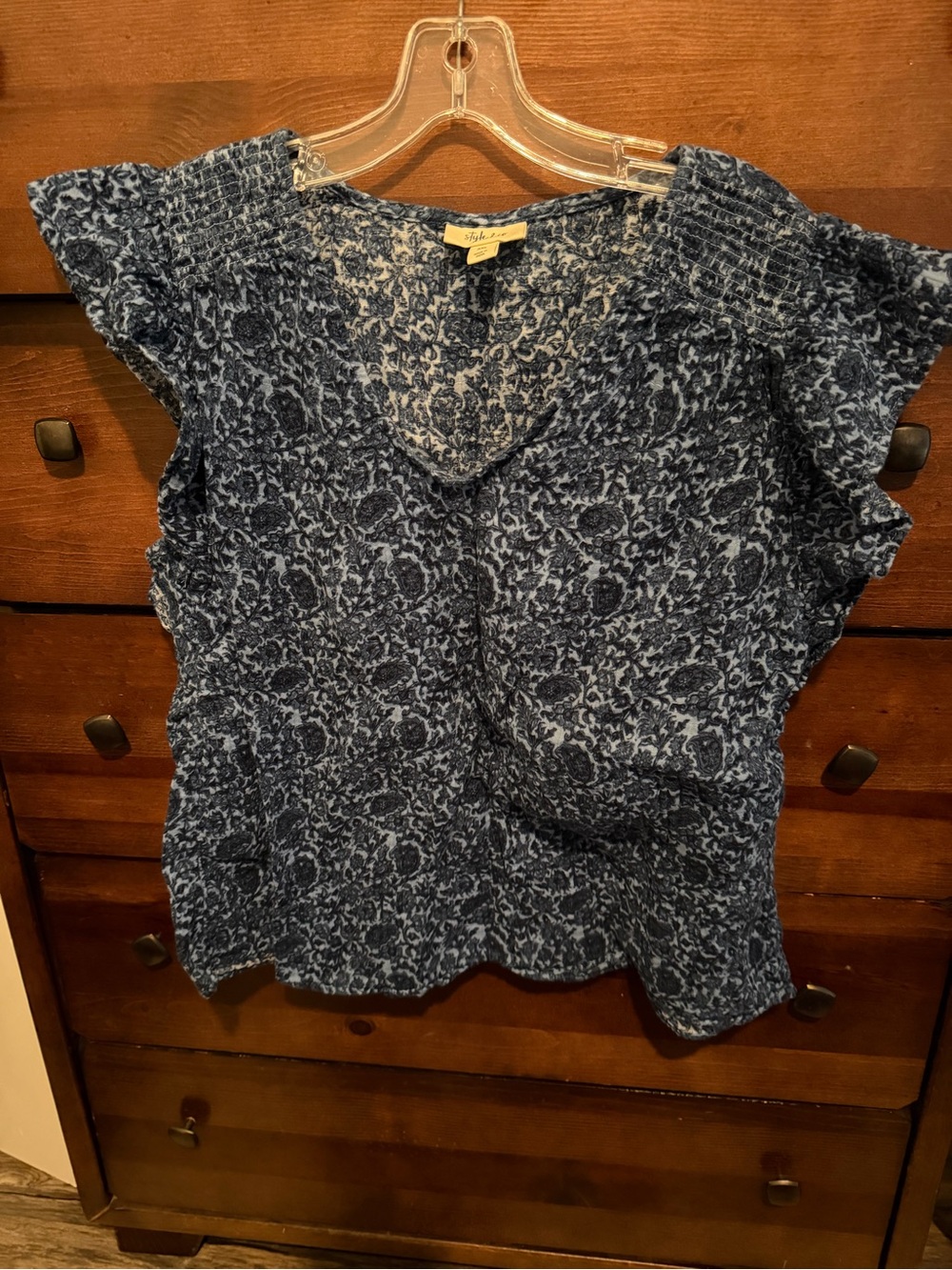 Style & CoBlue Printed Short Sleeve V-Neck Top
